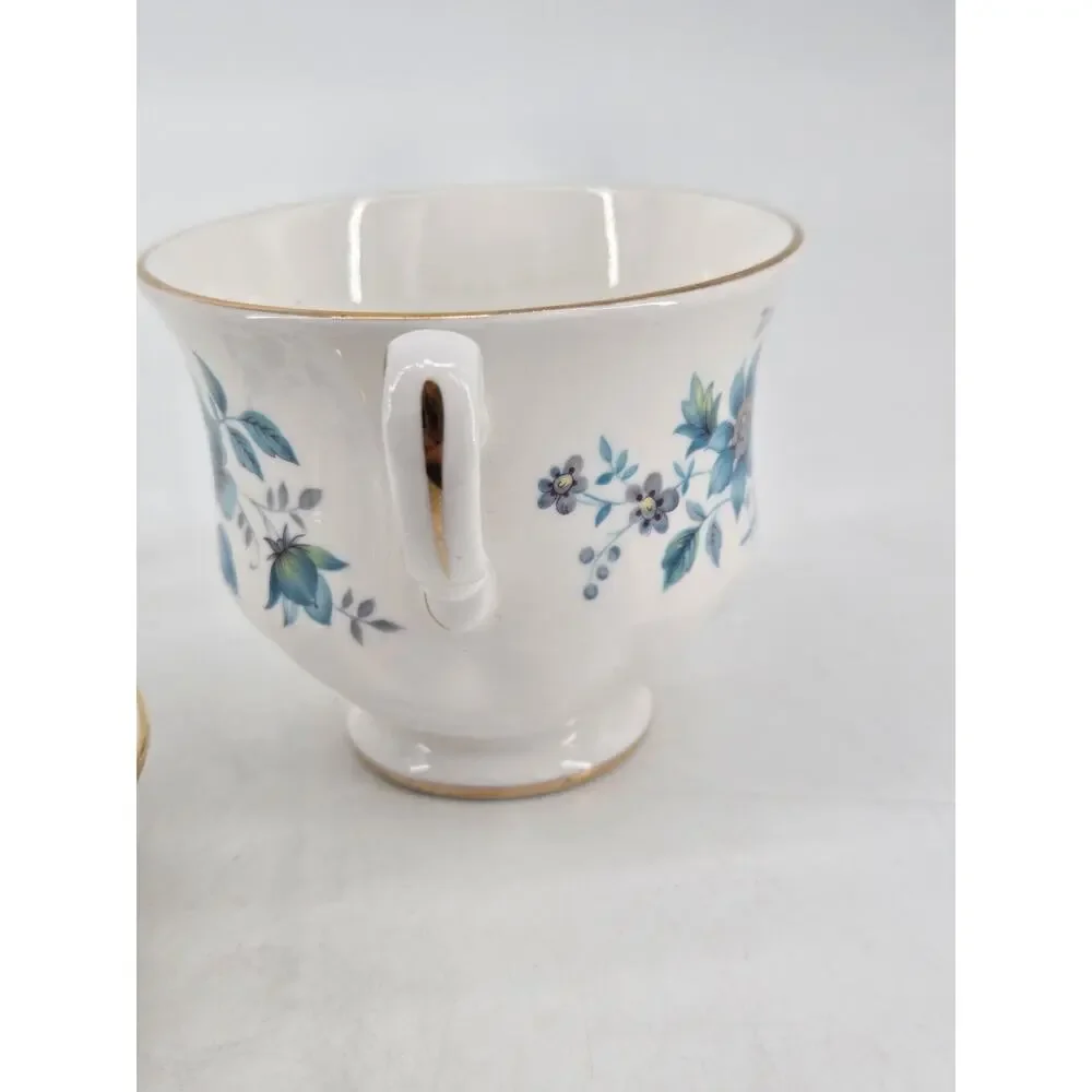 Mid Century 60s Blue Flowers Queen Anne Fine Bone China Tea Cup and Saucer